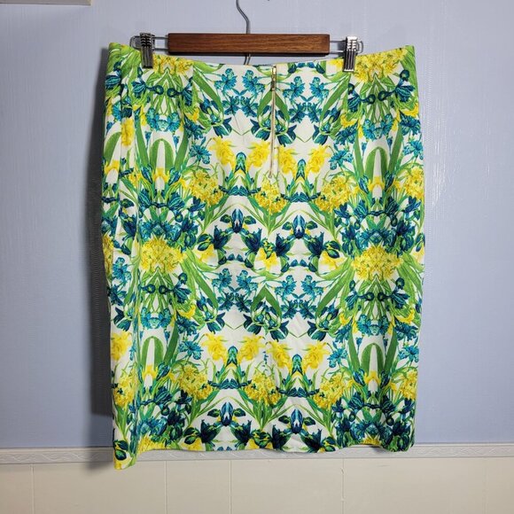 Unbranded Altered Size 16 Yellow Green Colorful Floral Zip Knee Length Skirt - Picture 3 of 7